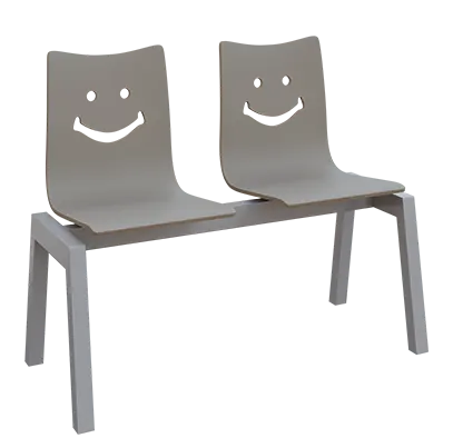 SMILE 2, dřevěná lavice do čekárny, 2-sedák, šedá, kostra stříbrná